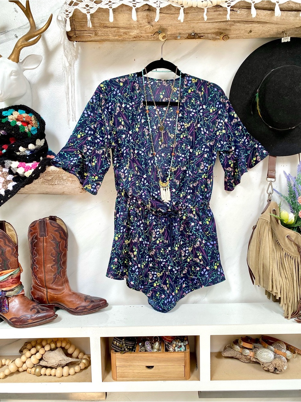 Sweet floral boho romper w resort vacay shabby chic vibe & raffles